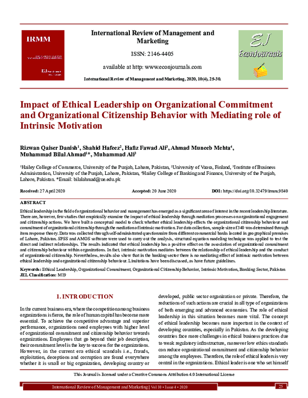 (PDF) Impact of Ethical Leadership on Organizational Commitment and ...