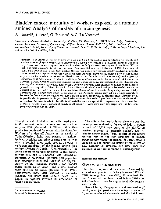 (PDF) Bladder cancer mortality of workers exposed to aromatic amines ...