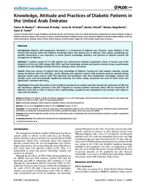 (PDF) Knowledge, Attitude and Practices of Diabetic Patients in the ...