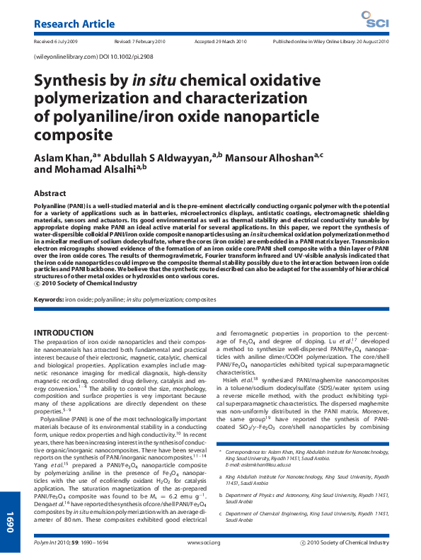 (PDF) Synthesis by in situ chemical oxidative polymerization and ...