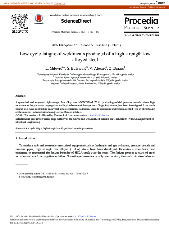 (PDF) Low Cycle Fatigue of Weldments Produced of a High Strength Low ...