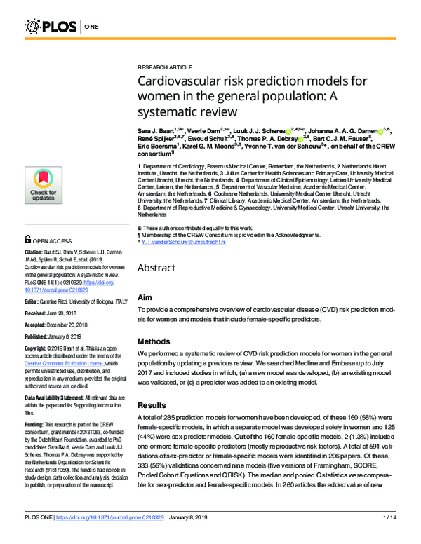 (PDF) Cardiovascular risk prediction models for women in the general ...