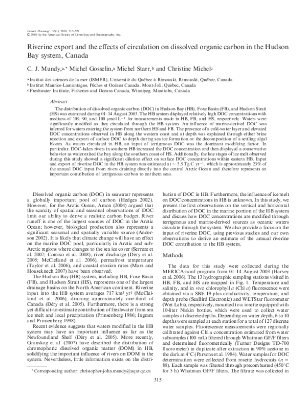 (PDF) Riverine export and the effects of circulation on dissolved ...
