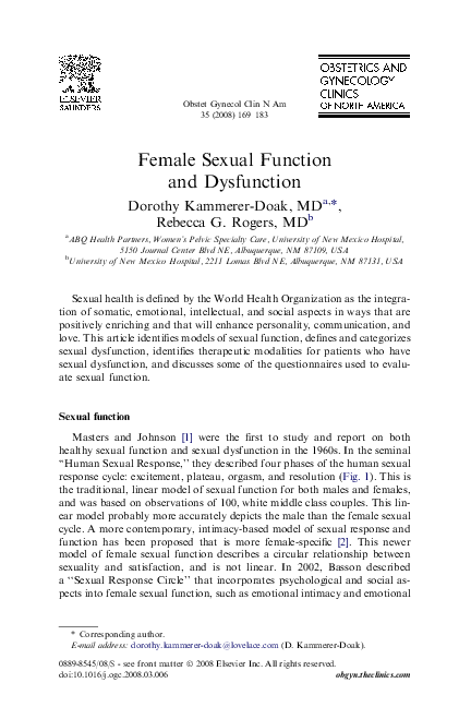 (PDF) Female Sexual Function and Dysfunction