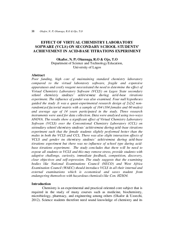 (PDF) Effect of Virtual Chemistry Laboratory Sofware (VCLS) on ...