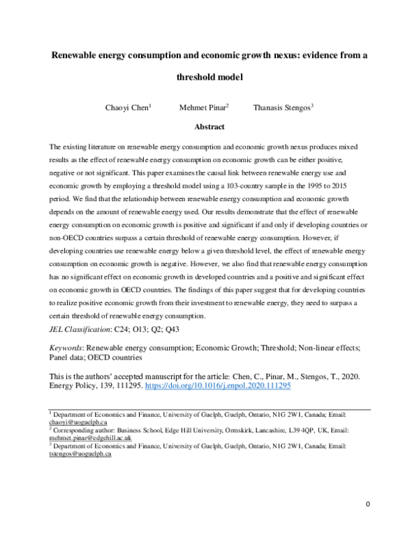 (PDF) Renewable energy consumption and economic growth nexus: Evidence ...