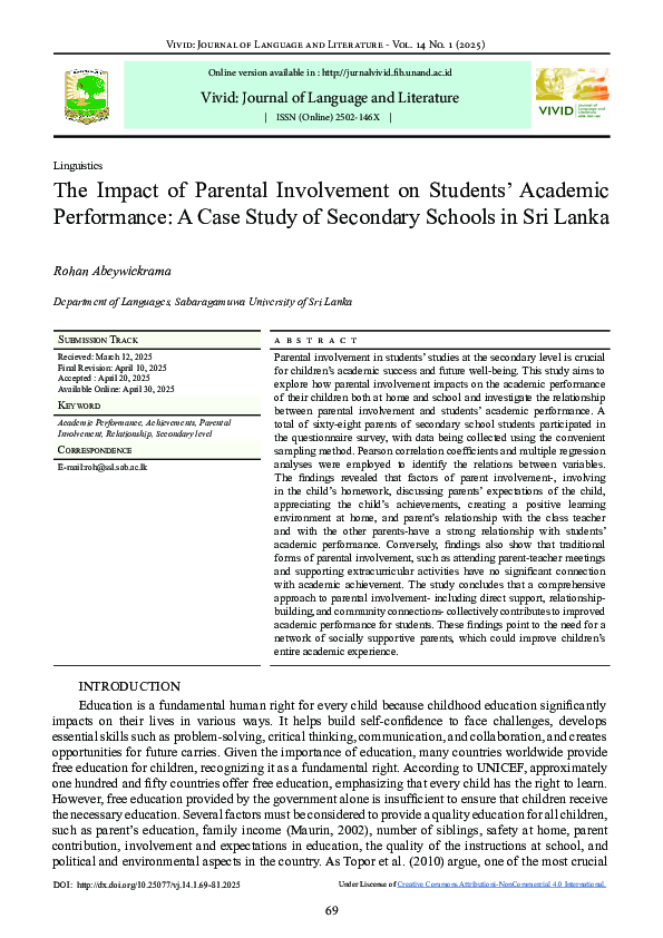 (PDF) The Impact of Parental Involvement on Students' Academic ...