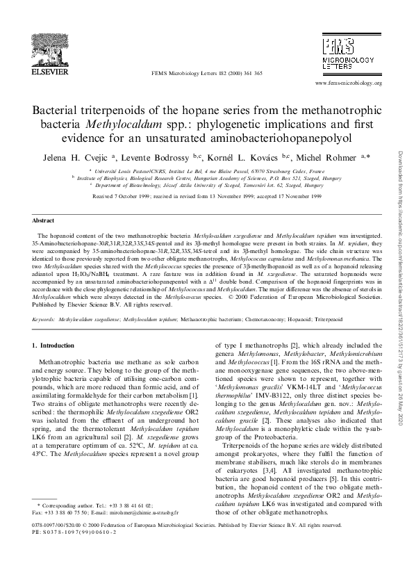 (PDF) Bacterial triterpenoids of the hopane series from the ...