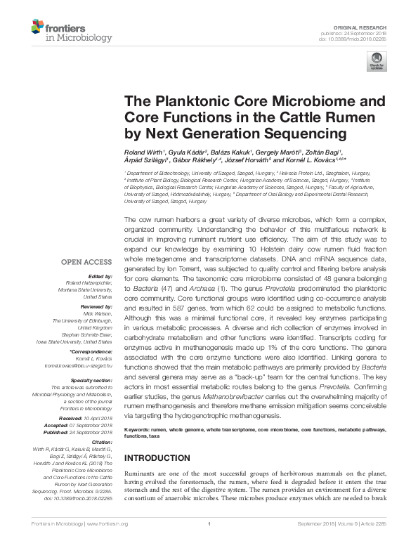 (PDF) The Planktonic Core Microbiome and Core Functions in the Cattle ...