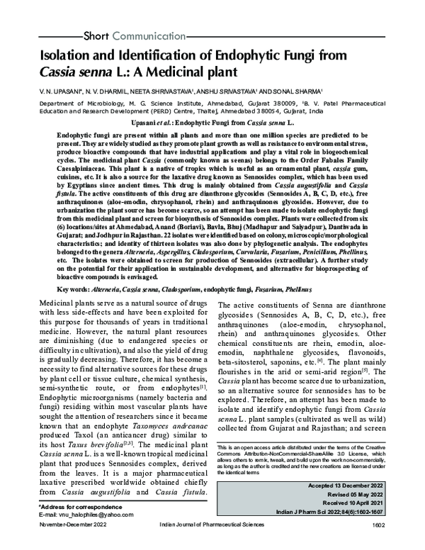 (PDF) Isolation and Identification of Endophytic Fungi from Cassia ...