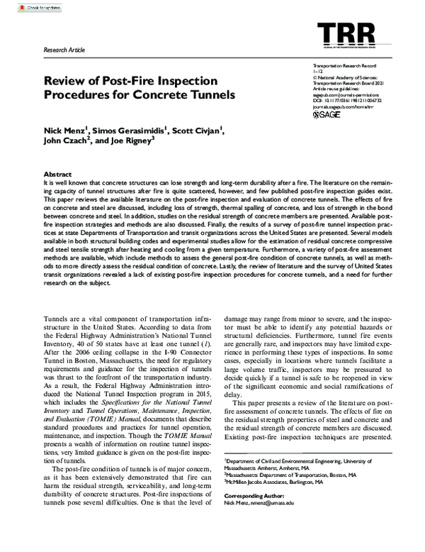 (PDF) Review of Post-Fire Inspection Procedures for Concrete Tunnels
