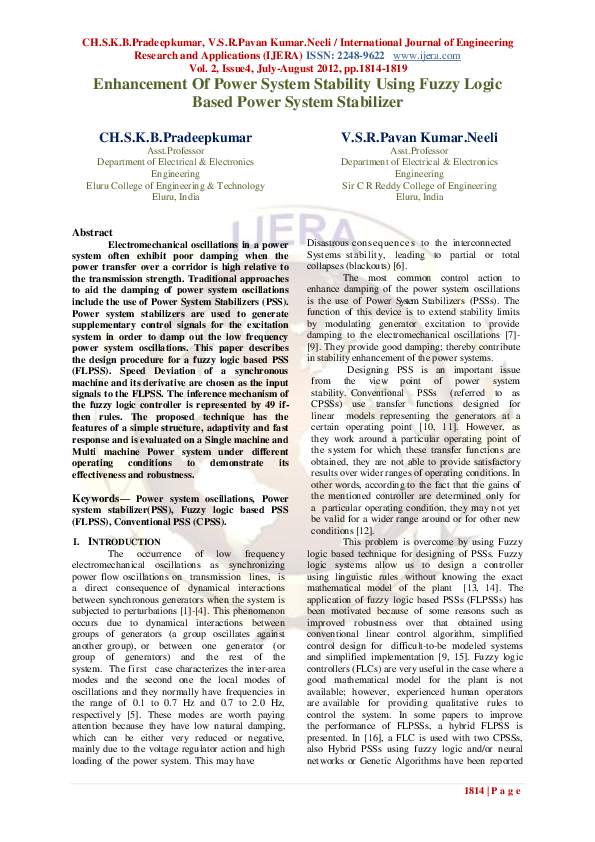 (PDF) Enhancement Of Power System Stability Using Fuzzy Logic Based ...