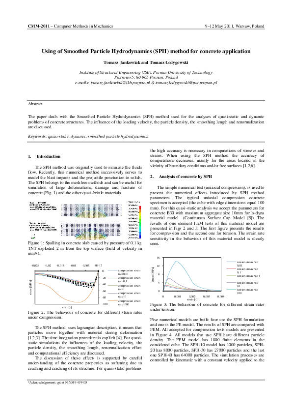 (PDF) Using of Smoothed Particle Hydrodynamics (SPH) method for ...