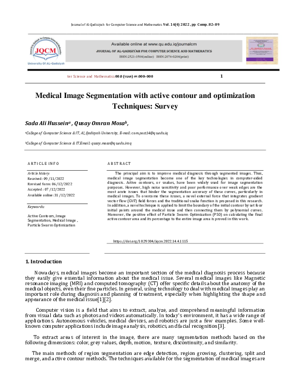(PDF) Medical Image Segmentation with active contour and optimization ...