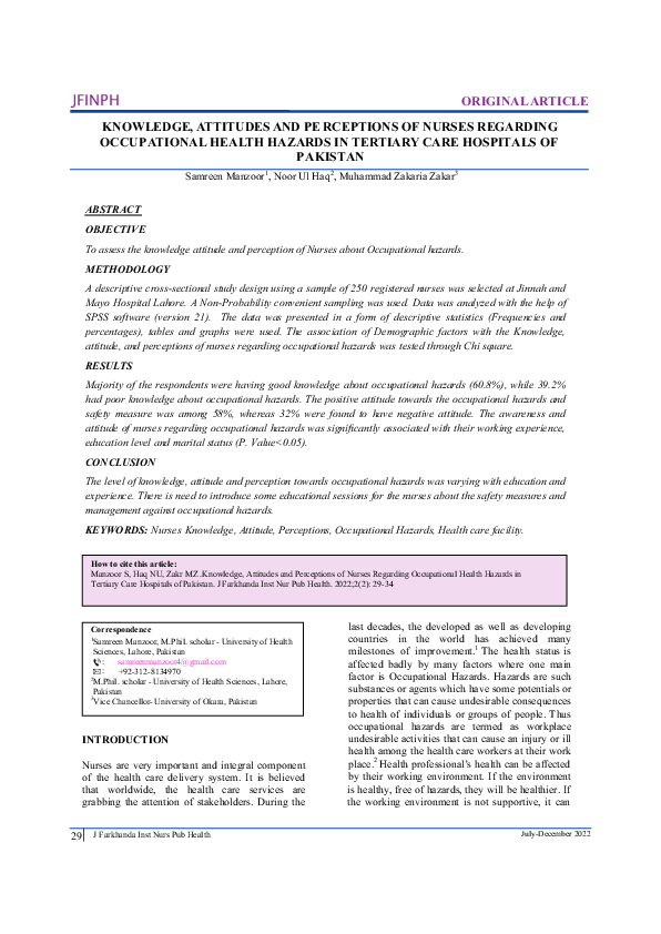 (PDF) Knowledge, Attitudes and Perceptions of Nurses Regarding ...
