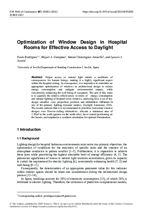 (PDF) Optimization of Window Design in Hospital Rooms for Effective ...