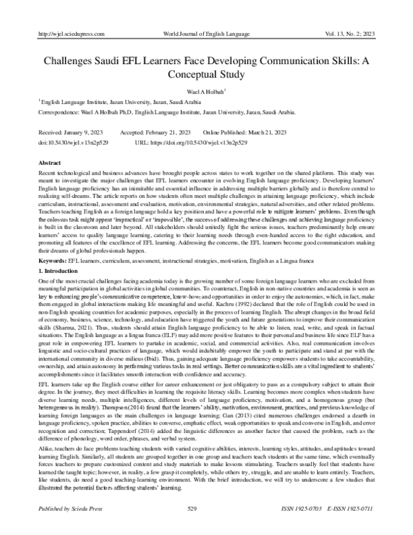 (PDF) Challenges Saudi EFL Learners Face Developing Communication ...