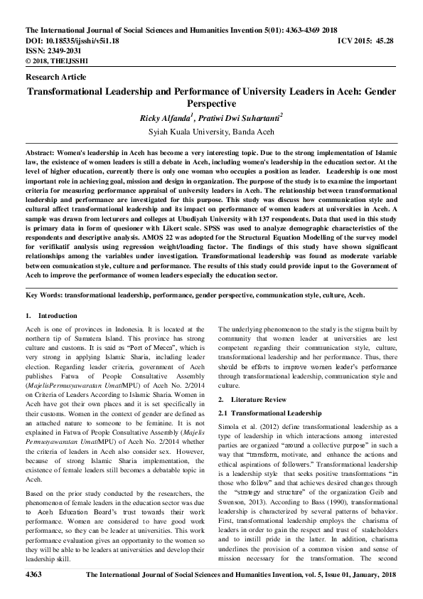 (PDF) Transformational Leadership and Performance of University Leaders ...