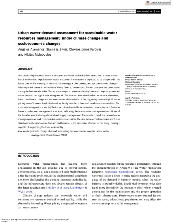 (PDF) Urban water demand assessment for sustainable water resources ...