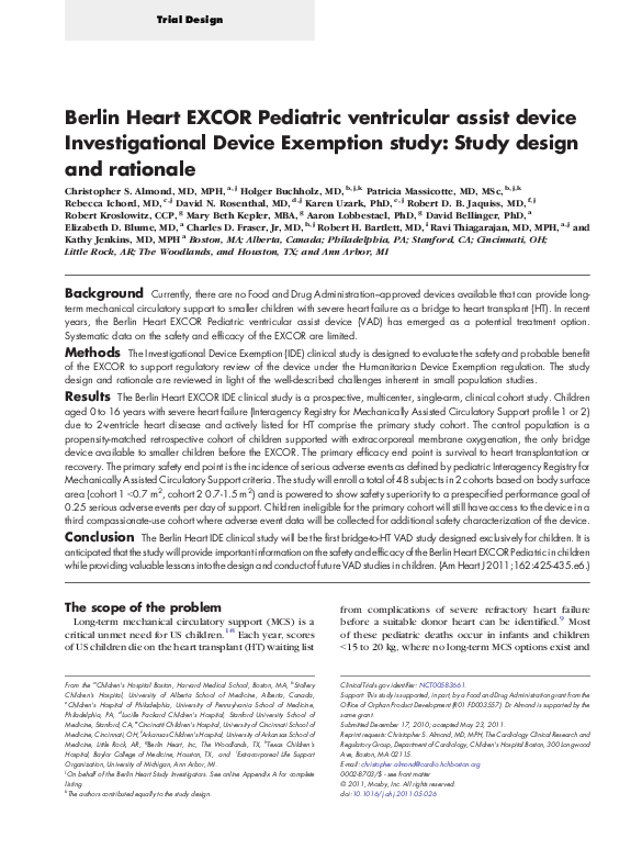 (PDF) Berlin Heart EXCOR Pediatric ventricular assist device ...