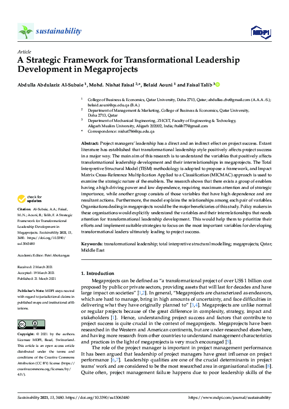 (PDF) A Strategic Framework for Transformational Leadership Development ...