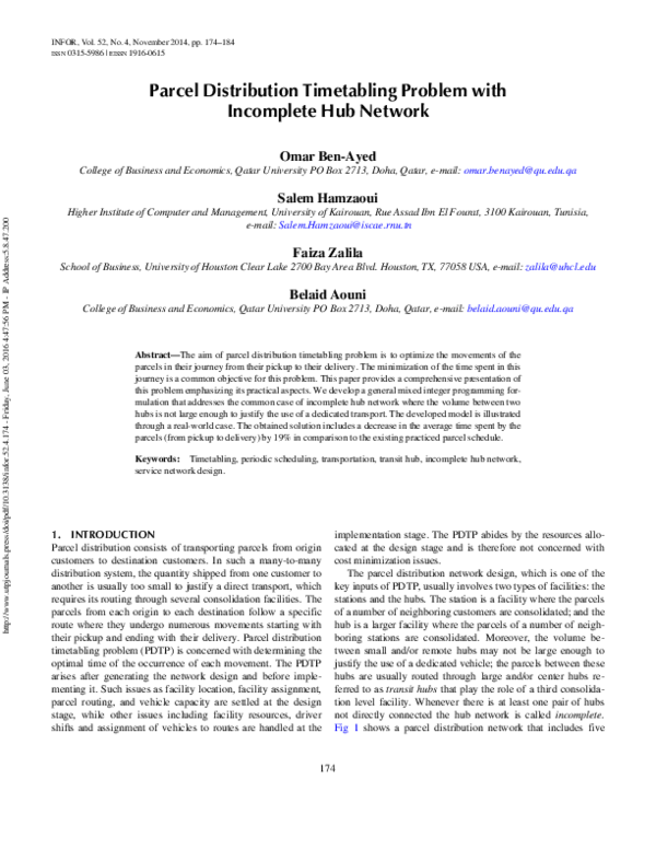 (PDF) Parcel Distribution Timetabling Problem with Incomplete Hub Network