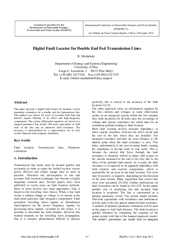 (PDF) Digital fault locator for double end fed transmission lines