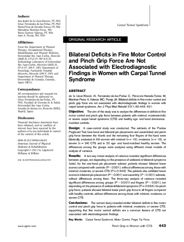 (PDF) Bilateral Deficits in Fine Motor Control and Pinch Grip Force Are ...