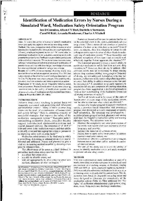 (PDF) Identification of Medication Errors by Nurses During a Simulated ...