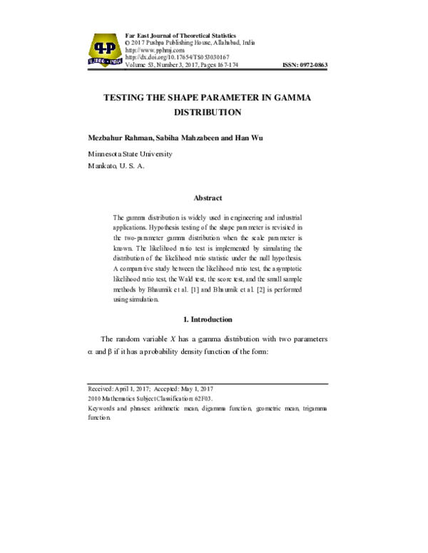 (PDF) Testing the Shape Parameter in Gamma Distribution