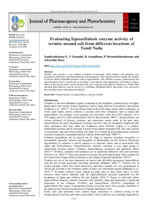 (PDF) Evaluating lignocellulosic enzyme activity of termite mound soil ...