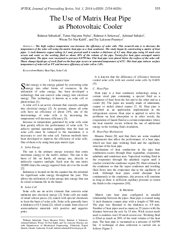 (PDF) The Use of Matrix Heat Pipe as Photovoltaic Cooler