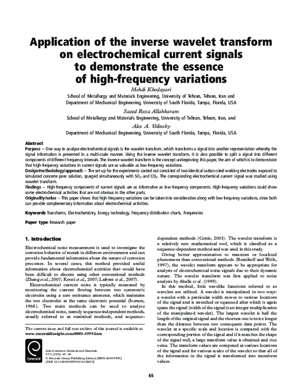 (PDF) Application of the inverse wavelet transform on electrochemical ...