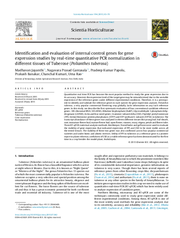 (PDF) Identification and evaluation of internal control genes for gene ...