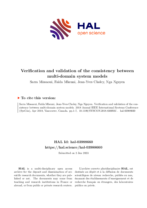 (PDF) Verification and validation of the consistency between multi ...