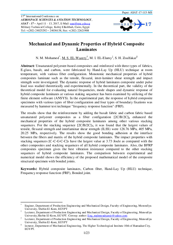 (PDF) Mechanical and Dynamic Properties of Hybrid Composite Laminates