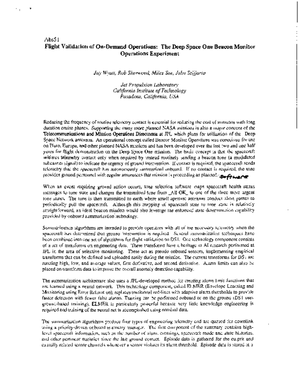 (PDF) Flight Validation of On-Demand Operations: The Deep Space One ...