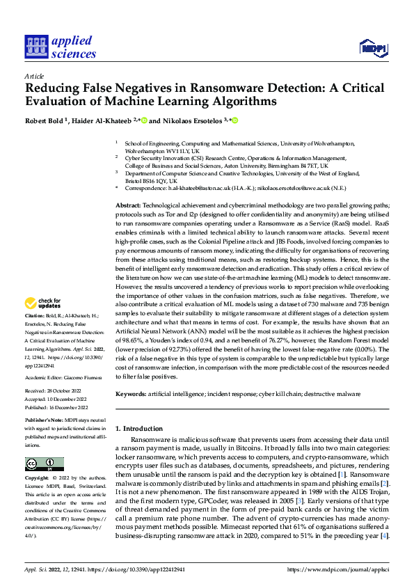 (PDF) Reducing False Negatives in Ransomware Detection: A Critical ...