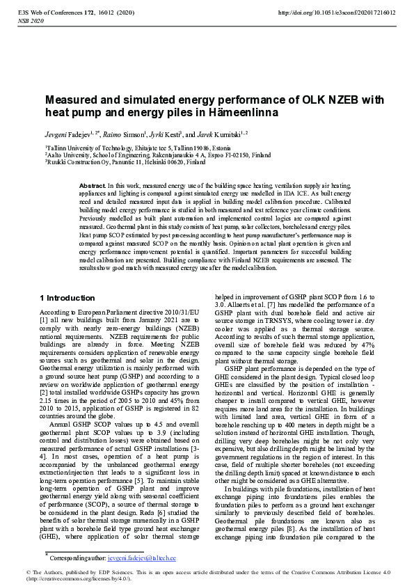 (PDF) Measured and simulated energy performance of OLK NZEB with heat ...