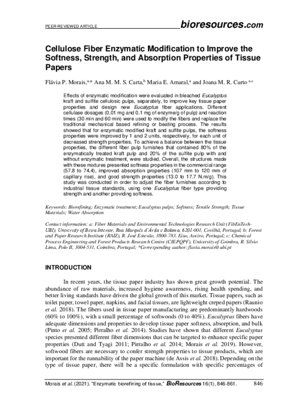(PDF) Cellulose fiber enzymatic modification to improve the softness ...
