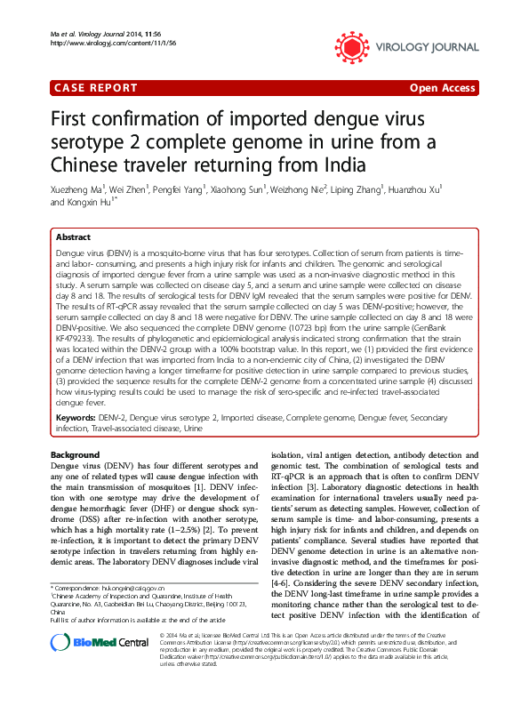 (PDF) First confirmation of imported dengue virus serotype 2 complete ...