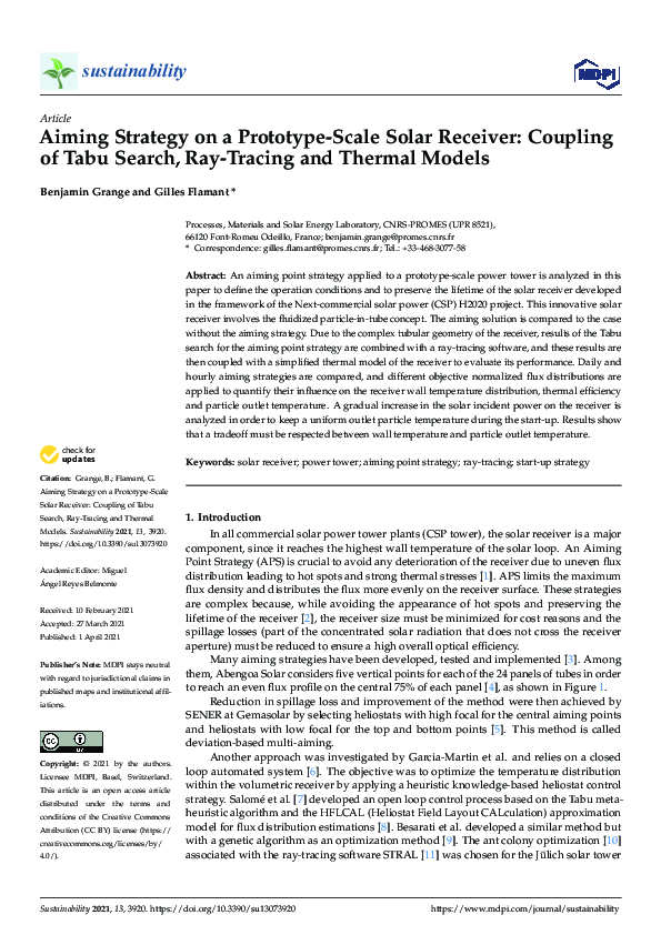 (PDF) Aiming Strategy on a Prototype-Scale Solar Receiver: Coupling of ...