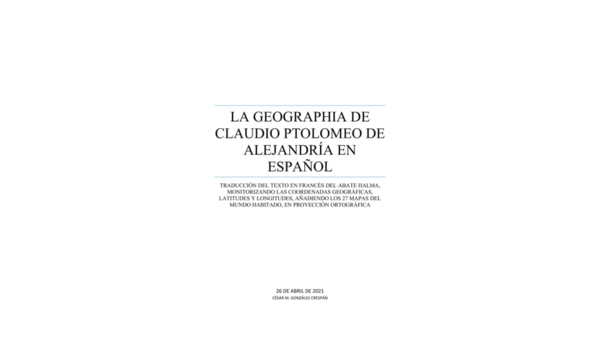 (PDF) La Geographia de Claudio Ptolomeo de Alejandría en español