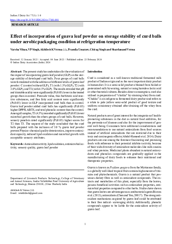 (PDF) Effect of incorporation of guava leaf powder on storage stability ...