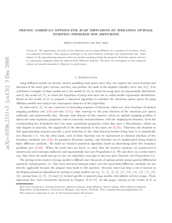 (PDF) Pricing American Options for Jump Diffusions by Iterating Optimal ...