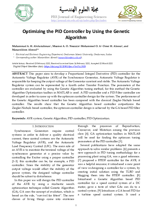(PDF) Optimizing the PID Controller by Using the Genetic Algorithm