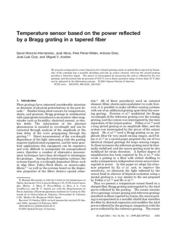 (PDF) Temperature sensor based on the power reflected by a Bragg ...