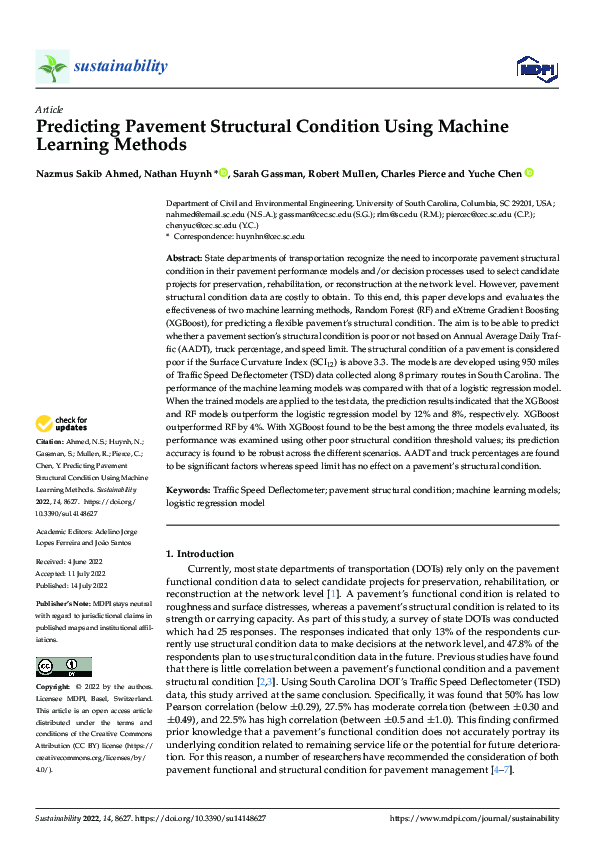 (PDF) Predicting Pavement Structural Condition Using Machine Learning ...