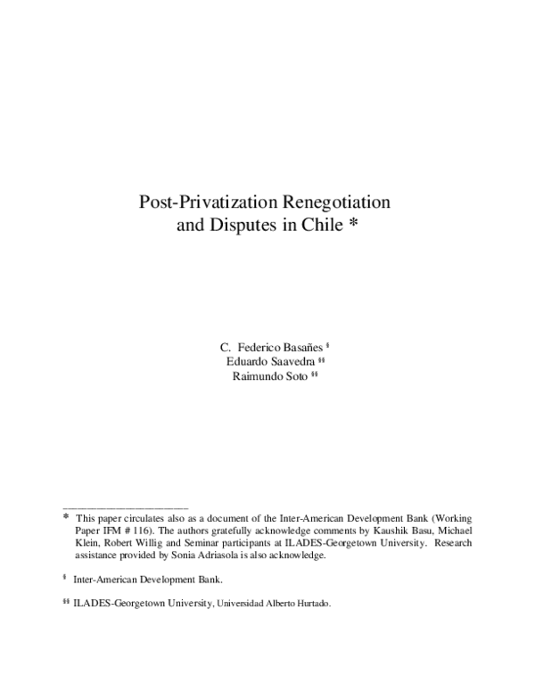 (PDF) Post-privatization renegotiation and disputes in Chile