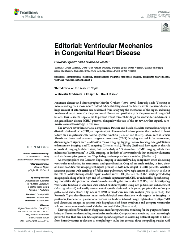 (PDF) Editorial: Ventricular Mechanics in Congenital Heart Disease
